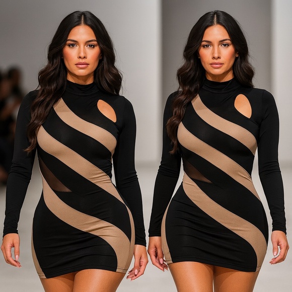 Nude Illusion Dress Chic Womenswear Elegance Lady Summer Comfort Evening - Picture 4 of 9